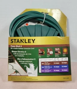 Bloque de alimentación de extensión exterior Stanley 8 pies de largo, 3 salidas, cable 16/3 - Imagen 1 de 6