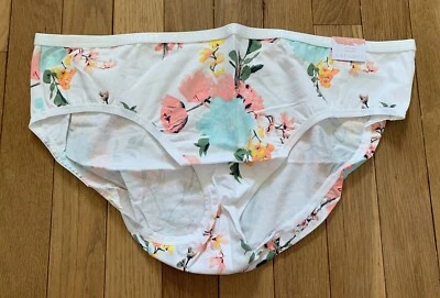 Plus Sz 14/16 Lane Bryant Cacique Hipster Cotton Panty White Pink Peach Flower - Image 1 of 4