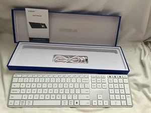 White Wireless Full Size Keyboard Bluetooth Multi Device USB Cordless Slim - Picture 1 of 5