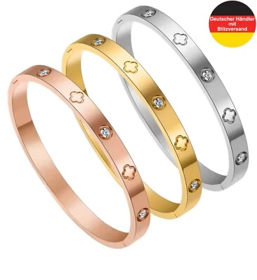 Damen Armband Armreif Modeschmuck aus Edelstahl Silber Gold Rosé Zirkonia Kreuz - Bild 1 von 4