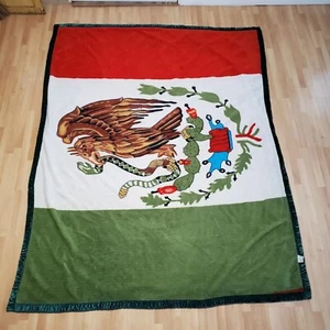 San Marcos Style Blanket 68x86 Plush Warm Reversible Mexican Flag/VirginMary Vtg - Picture 1 of 10