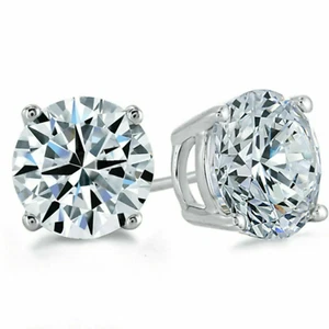 3.50 TCW Round Cut Moissanite Push Back Stud Earring 14k White Gold Plated - Picture 1 of 5