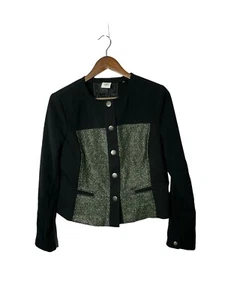 CAbi Women 3036 Mixed Media Jacket Black Green Contrast Knit Cropped Blazer Size - Picture 1 of 2