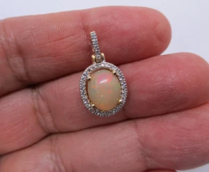 2,35 Karat 14K Gold Diamant & Opal Anhänger Diamant = 0,35 Karat F-VS2 Wert = 5K $ + - Bild 1 von 11