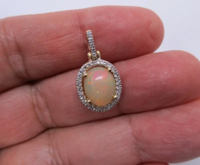 2,35 карата 14K золото бриллиант и опал подвеска бриллиант =.35 карат F-VS2 значение = $5K + - Изображение 1 из 4
