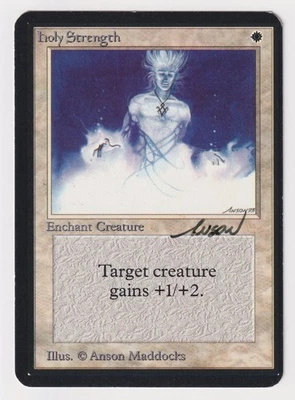 Signed Holy Strength MP Alpha Limited Artist Anson Maddocks 1993 WOTC MTG Magic! - Image 1 of 2