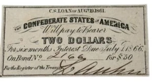 Cupón de bonos de $2 de Estados Confederados 1861 Guerra Civil CSA billete de papel - F - Imagen 1 de 4