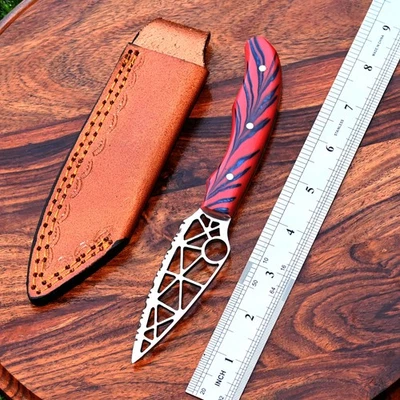 Cuchillo de caza desollador hecho a mano pulido hoja de acero al carbono mango de resina Foto 1 de 4