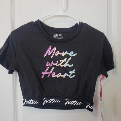 Justice Girls Dance and Gymnastics Crop Graphic Tee Size Small "Move with Heart" - Image 1 of 4