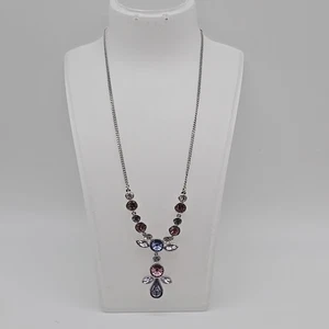 Givenchy Purple Pink Crystal Angel Y Necklace Silver Tone Statement Jewelry - Picture 1 of 15