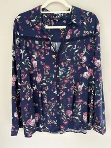 Isle Essentials Womens Top Size 18 Blue Purple Ditsy Floral Cotton Summer - Picture 1 of 9
