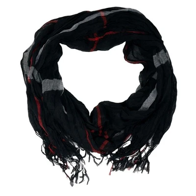 Sciarpa nera a quadri leggera cotone di viscosa tartan scozzese pashmina fulard - Immagine 1 di 2