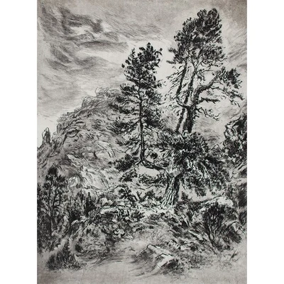 Hans Dietmann Berglandschaft Gebirge signiert Radierung auf Bütten Ende 20 Jhd - Bild 1 von 4