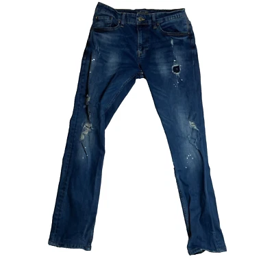 Pantalones de mezclilla Salvatore Galliano para hombre 30x31 calce ajustado azul desgastado grunge Foto 1 de 4