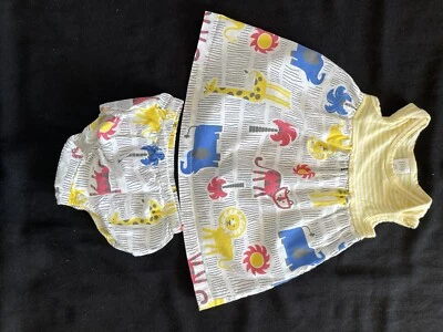 Vestido y funda de pañal Nordstrom Baby nuevo sin etiquetas animales de zoológico 100 % algodón - 3 Mos Foto 1 de 4