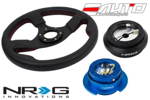 NRG 320mm 1.5" DP Race Leather Steering Wheel RD St + 190H Hub Gen2.5 BL Release - Picture 1 of 5