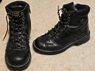 HARLEY DAVIDSON Combat Ankle Boots Sz 7.5  Side Zip Lace Up Black Leather 84051 - Image 1 of 4