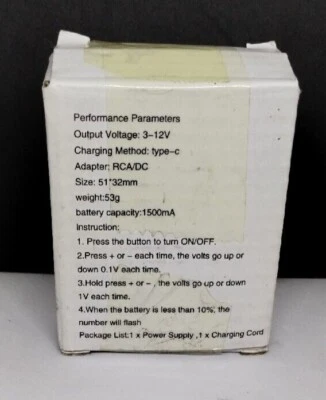 Tattoo Power Supply (Black) RCA/DC Wireless 3-12V...Sz 51*32mm..Type C- Charging - Image 1 of 4