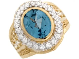 10k or 14k Real Gold Simulated Aquamarine March Birthstone CZ Mens Ring - Picture 1 of 3