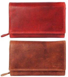 Damengeldbörse Geldbörse RFID Blocker Leder Portemonnaie Brieftasche braun rot - Picture 1 of 7