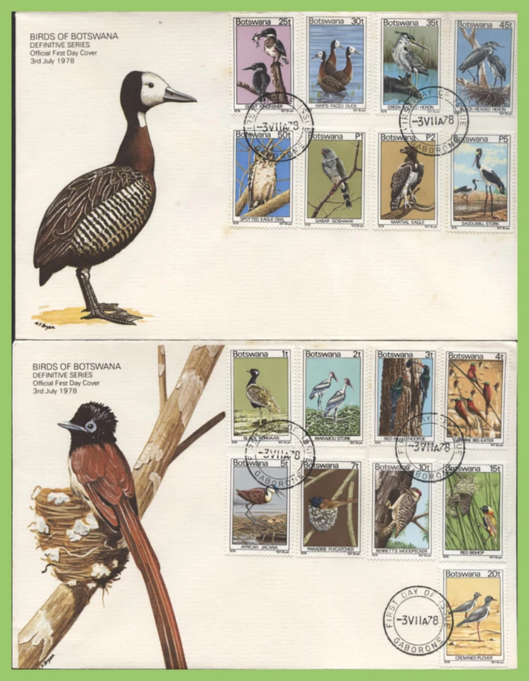 Botswana 1978 Birds definitive set on two First Day Covers - Image 1 of 1