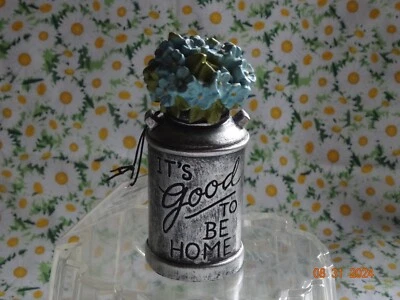 NEW BLOSSOM BUCKET " GOOD TO BE HOME" SILVER CANISTER WITH  FLOWERS #191-12212 - Image 1 of 4