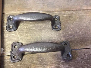 Set of 2 Small Drawer Pulls Handles Antique Look Rustic Brown/ Black w/Hardware - Picture 1 of 4