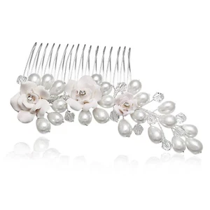 Handmade Flower Rhinestone Crystal Pearl Bridal Wedding Tiara Hair Comb FC048 - Picture 1 of 6