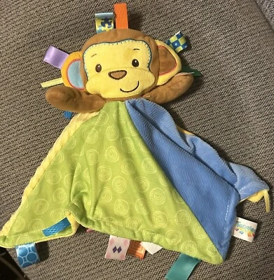 Taggies Monkey Multicolor Yellow Lovey Comforter Security Blanket Plush Toy - Image 1 of 4