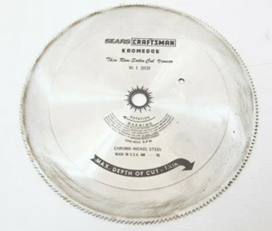Craftsman 10" Used Thin Rim Satin Cut Veneer Saw Blade Kromedge Chrome-Nickel - Bild 1 von 6