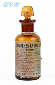 Antique VETERINARY INFLUENZA ANTIDOTE labeled bottle PARKE DAVIS w/GLASS stopper - Picture 1 of 4