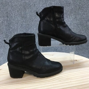 Zodiac Boots Womens 8.5 M Greyson Casual Zip Heeled Ankle Bootie Black Leather - Picture 1 of 20