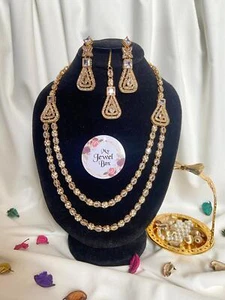 Egyptian 2 Layered Polki Zircon Mala Set Earrings & Tikka Bridal/Partywear (175) - Bild 1 von 24