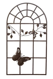 Decoración De Pared Metal Ventana Mariposa Marrón Altura 97 Cm Cuadro De Pared - Imagen 1 de 2