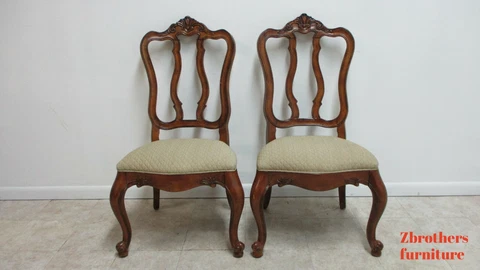 Pair Ethan Allen Tuscany French Carved Dining Room Side Chairs  B Cover