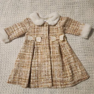 Baby Girl Blueber: boulevard dressy twill jacket size 9 months bows buttons fur - Picture 1 of 10