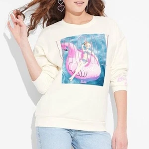 Barbie Women's Long Sleeve Graphic Vacay Mode Sweatshirt Size 3X Off White NWT - Picture 1 of 9