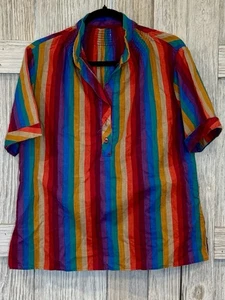 Blusa para mujer vintage años 80 a rayas arco iris sin etiqueta 22”x 25” - Imagen 1 de 5