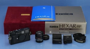 ABITO FOTOCAMERA KONICA HEXAR RF NERO TELEMETRO + OBIETTIVO 50 MM F2 + SCATOLA + FLASH + SCATOLA! - Foto 1 di 17