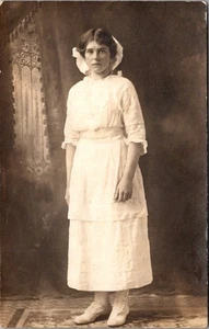 Woman in White RPPC Postcard - Picture 1 of 2