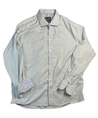 Egara Shirt Mens XL Green Blue Check Slim Fit Stretch Non Iron Button Down - Image 1 of 4