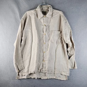 Structure Linen Shirt Mens Large Beige Long Sleeve Beach Vacation Pocket - Picture 1 of 11
