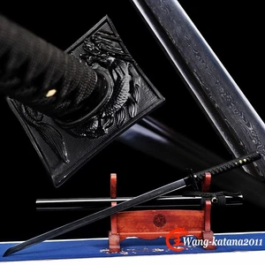 All Black Ninjato Straight Sharp Japanese Katana Sword Damascus Folded Steel - Picture 1 of 15