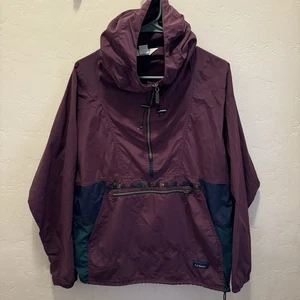 VTG LL Bean Jacket Anorak Windbreaker Hood Half-Zip Center Pocket Pullover Med - Picture 1 of 10