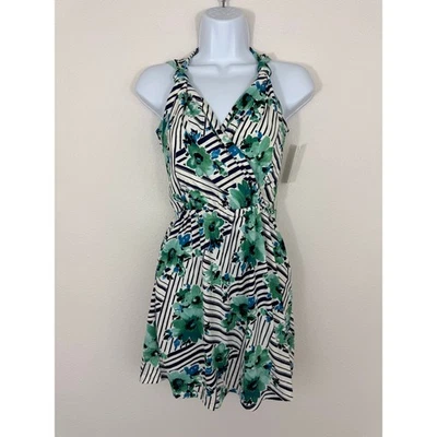 Loveappella XS Floral Stripe Halter Dress Green Blue White NWT Defect - Image 1 of 4