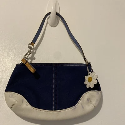 Bolso de hombro/bolso de mano vintage COACH 4431 - cuero azul marino y blanco Foto 1 de 4