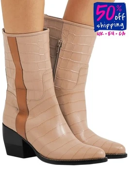 RRP €1027 CHLOE Leather Ankle Boots US8.5 UK5.5 EU38.5 Crocodile Pattern - Image 1 of 4