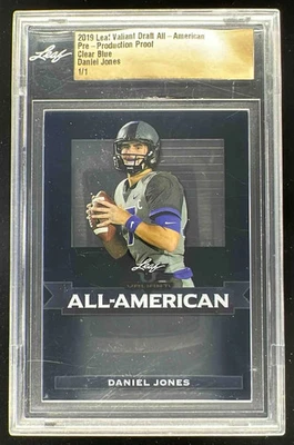 2019 Leaf Valiant Draft All American Clear Blue Daniel Jones 1/1 - Image 1 of 2
