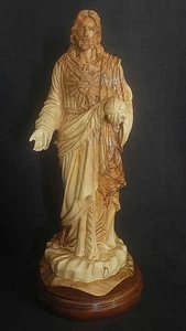 olive wood sacred heart of jesus statue hand crafted holy land 13.7 " - Picture 1 of 14