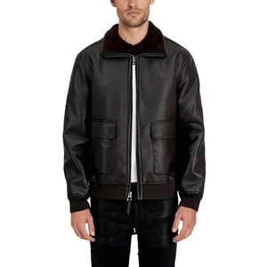 Guess Mens Brown Faux Fur Lined Faux Leather Leather Jacket XXL BHFO 4453 - Picture 1 of 1